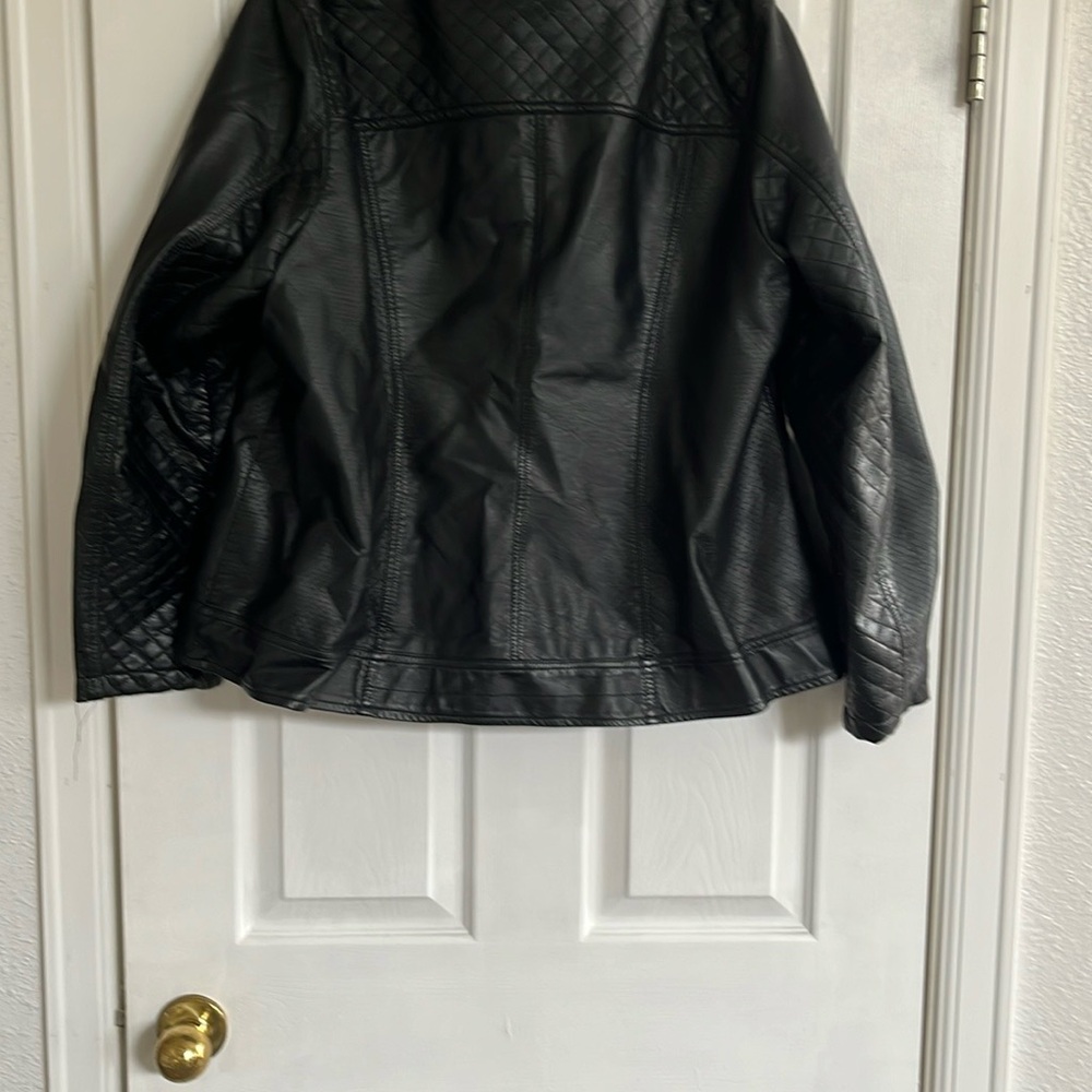 Avenue Black Faux Leather Jacket with Textured Design
